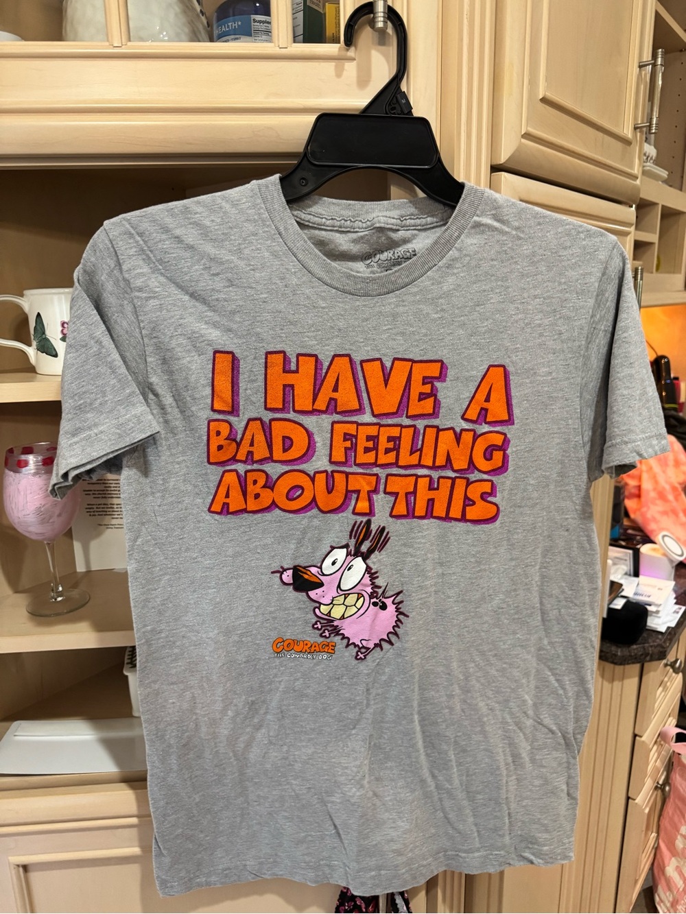 Cartoon Network Courage Gray Tee with Orange & Purple Graphic